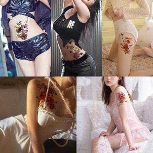 纹身贴防水女持久花臂锁骨腹部彩妆遮疤痕性感诱惑玫瑰花套装包邮