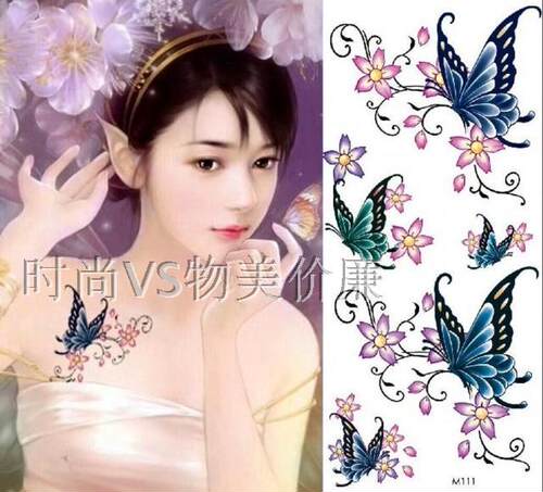 小清新纹身贴 防水 女 蝴蝶梅花胸部锁骨脚踝手部假纹身满5张包邮