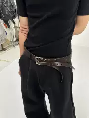 Borrowed Project Dual-Row Buckle Belt, Split-Type Asymmetrical First-Layer Cowhide Pin Buckle Belt