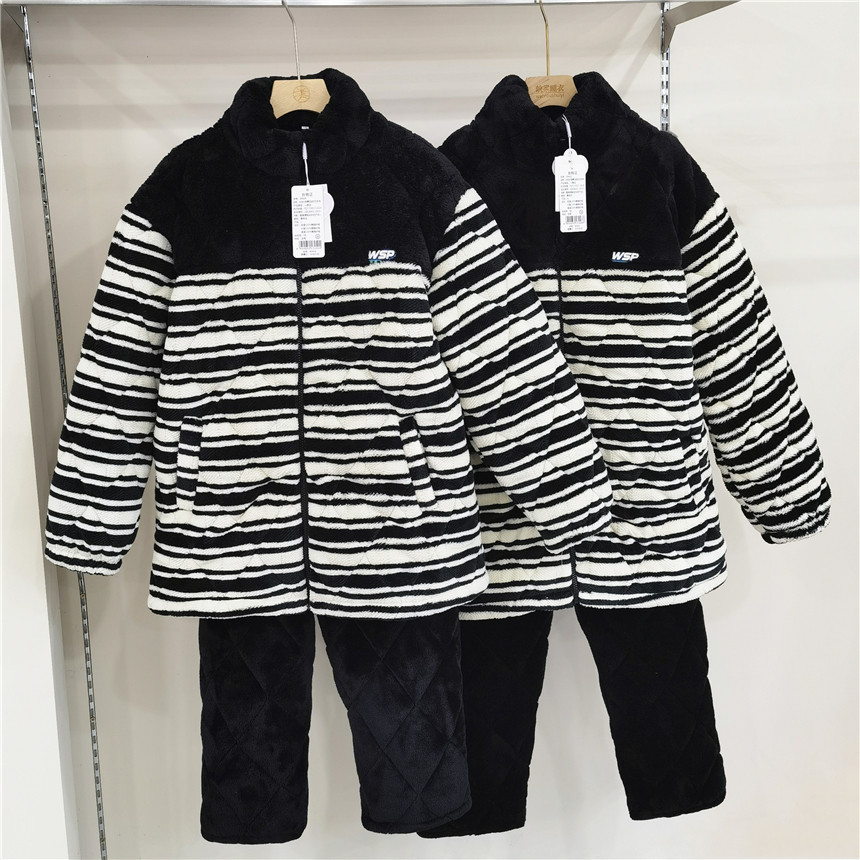 冬款穗得美女89604男89603美狐绒夹棉加厚保暖情侣套装家居服睡衣