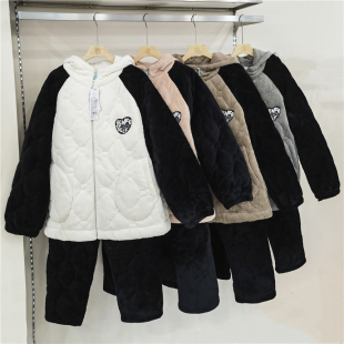 尹姿恋女2301男2300舒适牛奶绒夹棉加厚保暖情侣款 家居服睡衣 套装