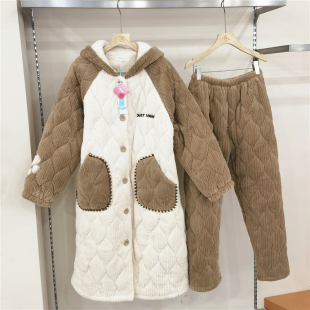 女套装 尹姿恋舒适奶泡绒夹棉加厚保暖长款 家居服睡衣6072 新品 冬季