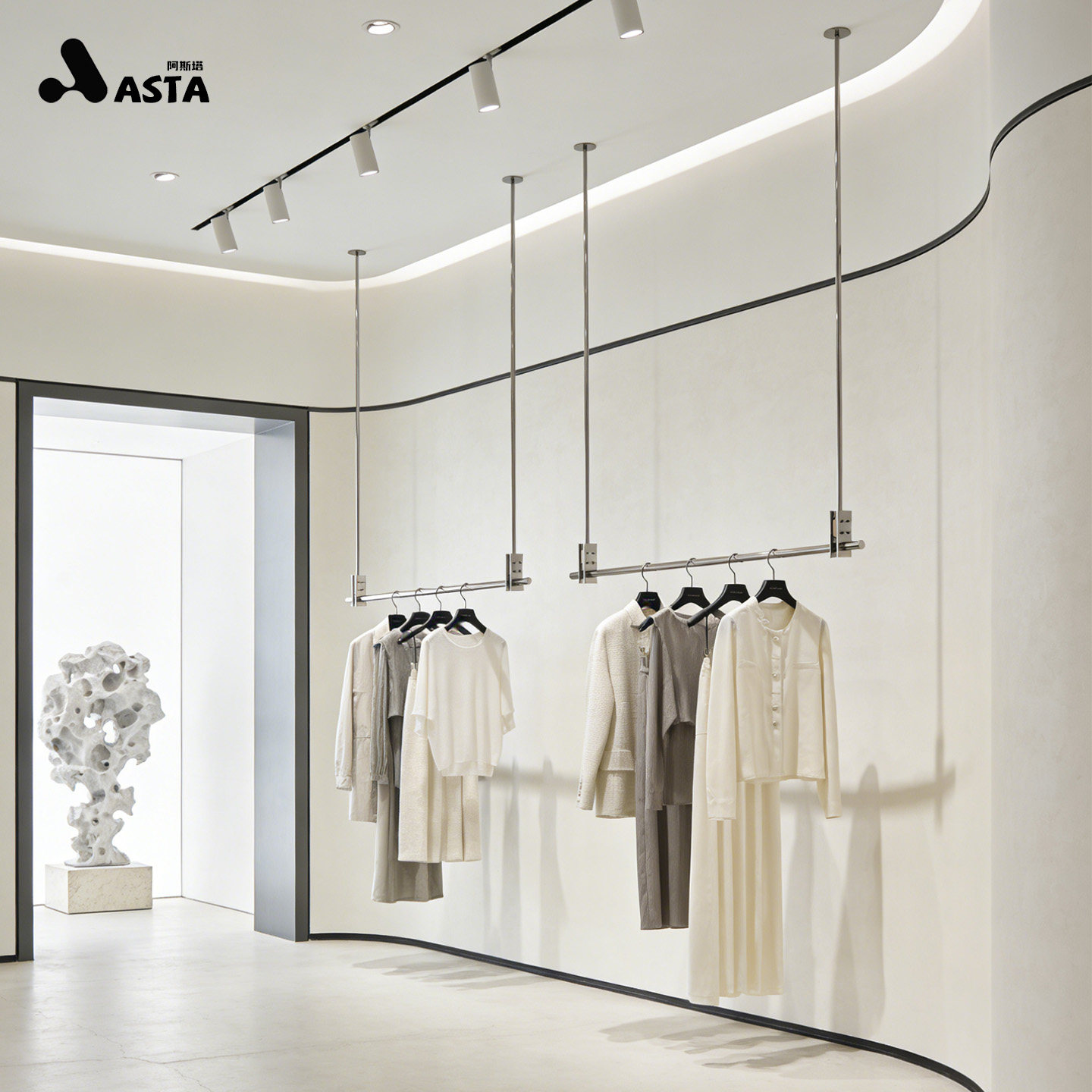 服装店不锈钢吊杆展示架图片