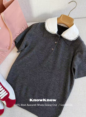 KnowKnow Closet. | 只做对版 可拆卸娃娃领叠穿翻领羊绒短袖上衣