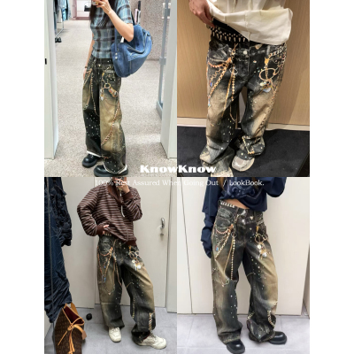 KnowKnow Closet. | 只做对版 Ac风格黑金链条印花AC牛仔裤长裤女