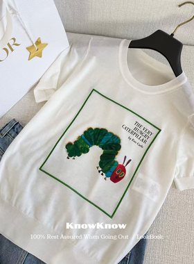 KnowKnow Closet. | 只做对版 毛毛虫刺绣桑蚕丝圆领短袖上衣女