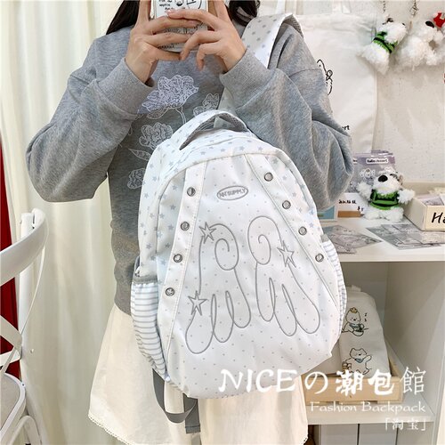 NICE韩系可爱波点双肩包女学生甜美翅膀大容量学院风书包背包