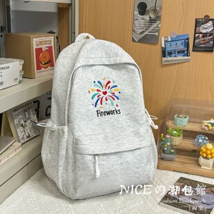 NICE烟花刺绣双肩包女生初中高中生韩版小清新轻便书包大容量背包