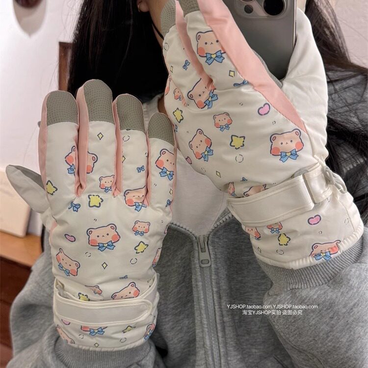 可爱卡通滑雪手套女冬季加绒保暖韩版户外骑行防风御寒可触屏分指