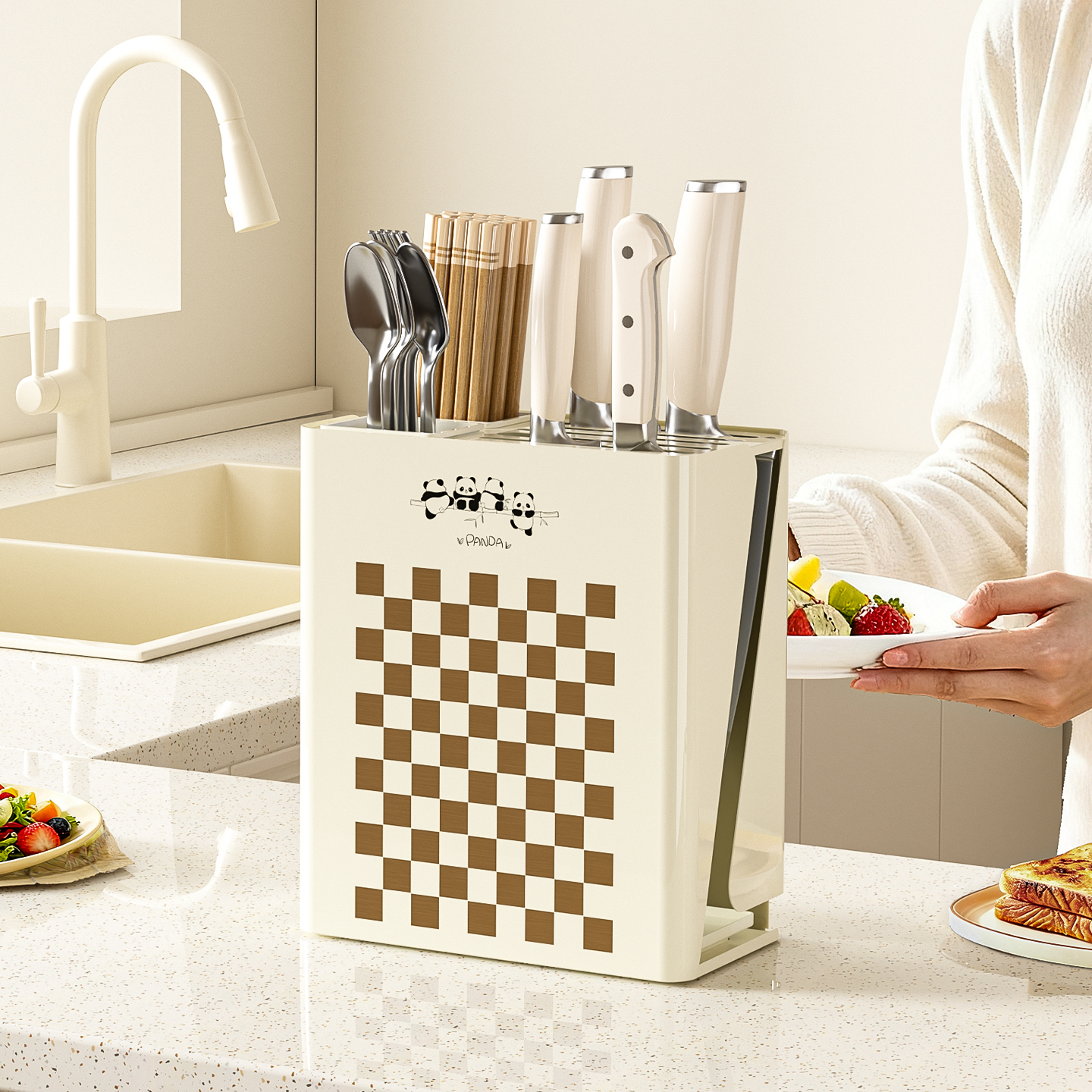 原创设计熊猫派对刀架独家款