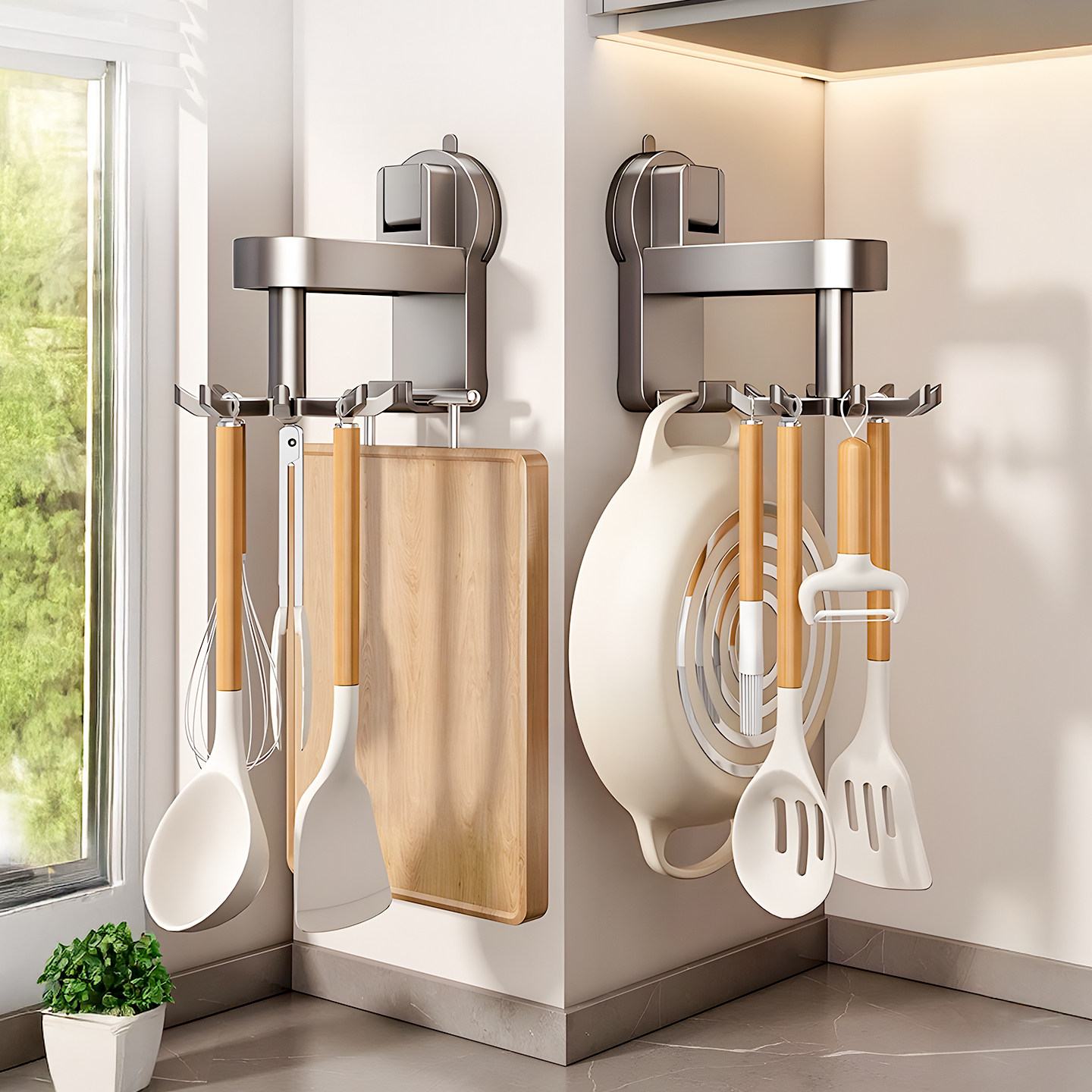 Madors厨房旋转挂钩吸盘免打孔壁挂式太空铝锅铲勺子收纳置物挂架,厨房/烹饪用具,厨房置物架/置物柜/角架,淘宝优惠券,粉丝福利购,淘宝优惠卷