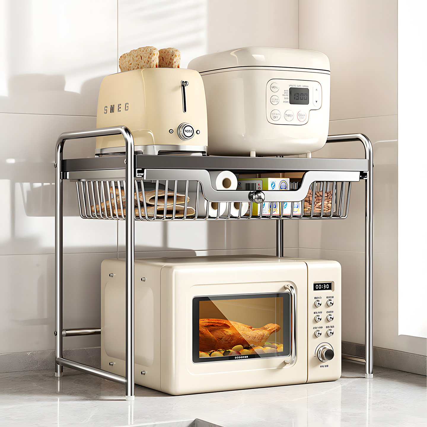 【可抽拉】厨房微波炉烤箱置物架