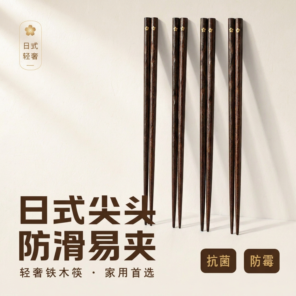 日式轻奢抗菌防霉木筷一人一筷图片