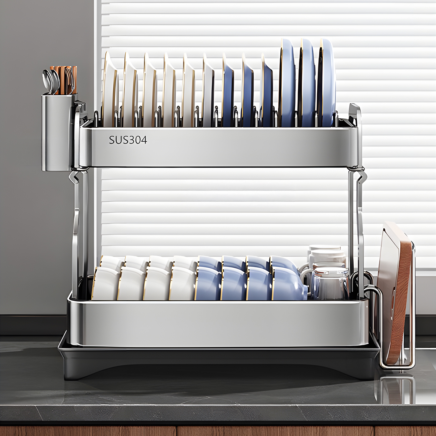 厨房304不锈钢多功能沥水碗架