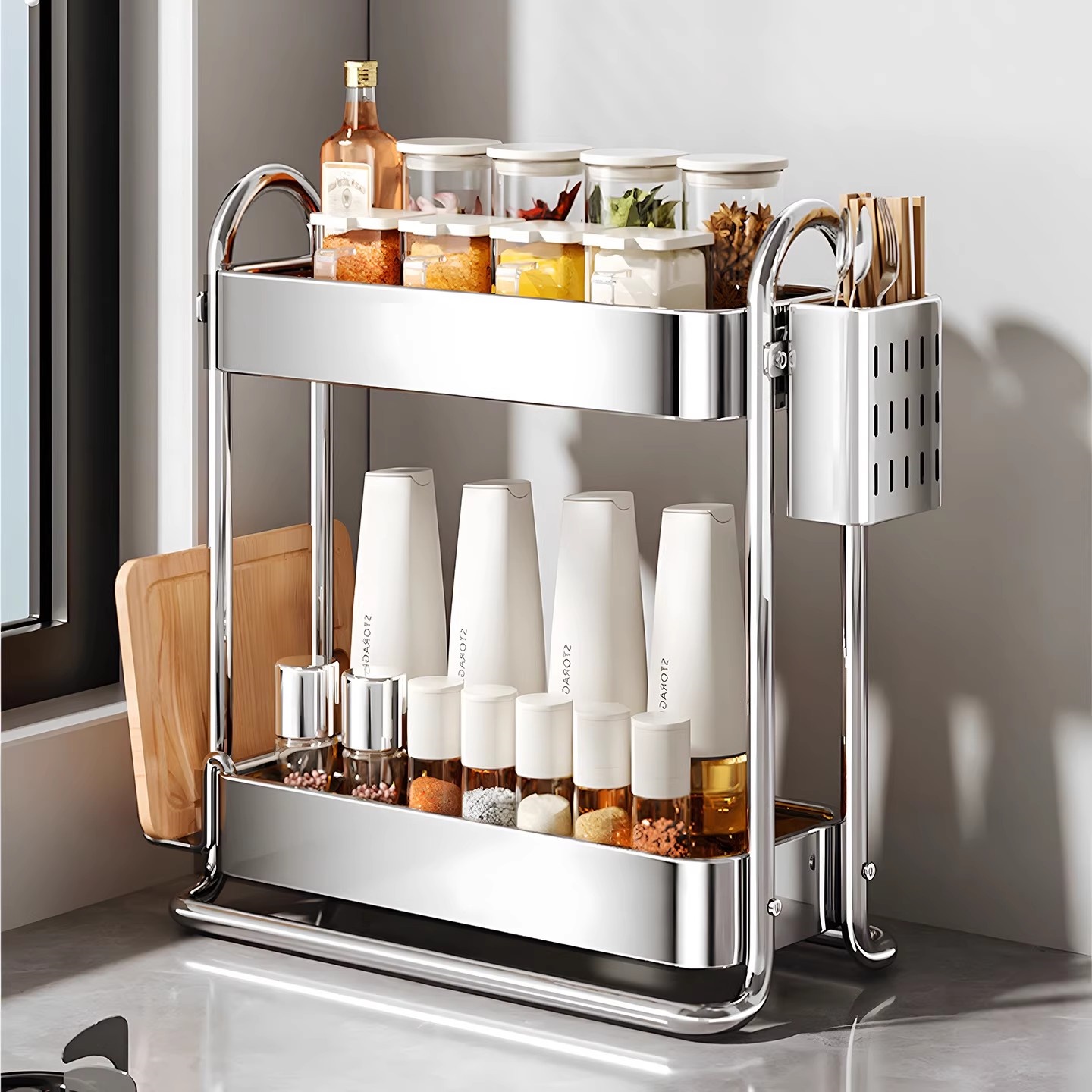 Madors厨房不锈钢调料置物架家用多功能葱姜蒜调味品收纳置物架子