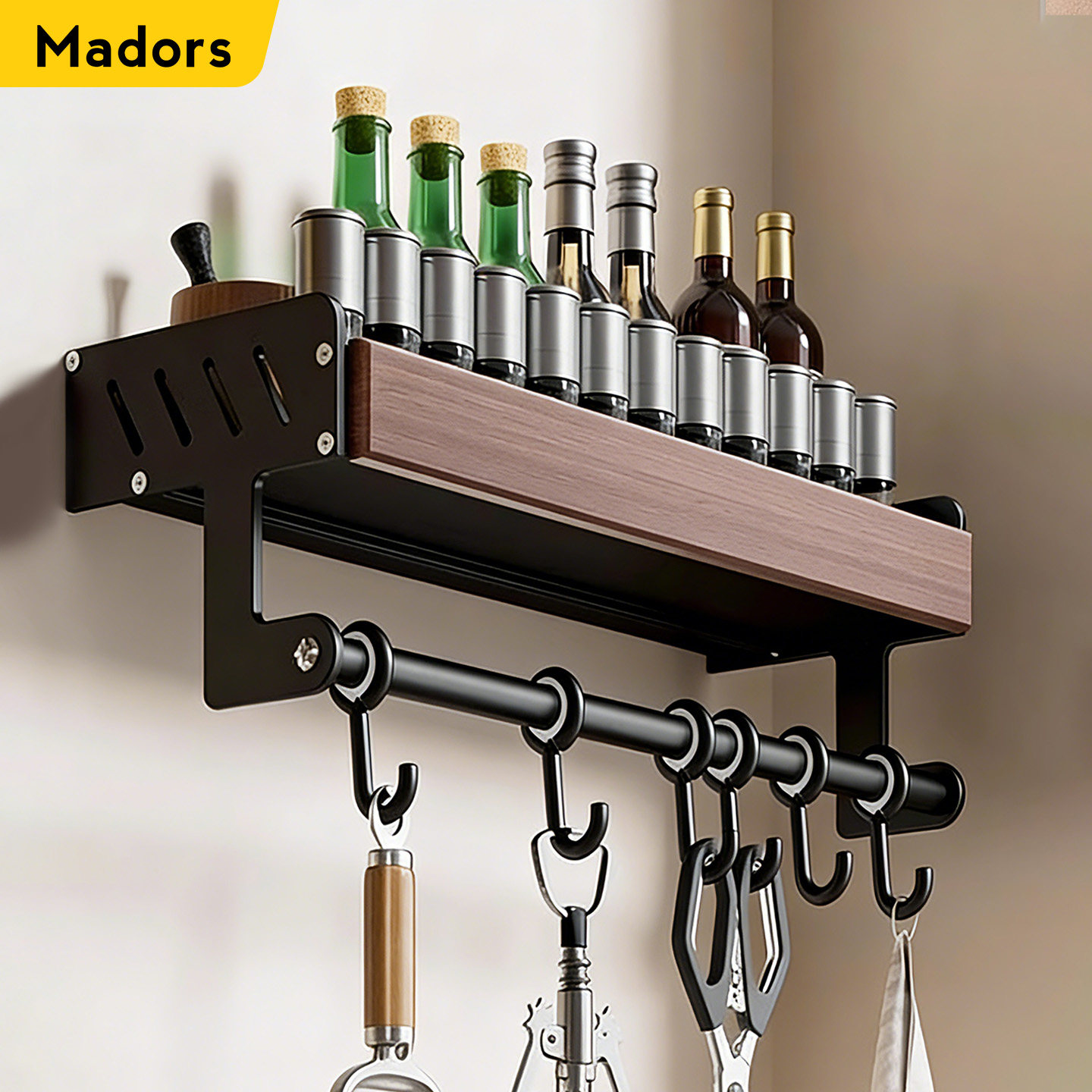 胡桃木厨房置物架多功能调料架免打孔壁挂式刀架勺子收纳架子套装