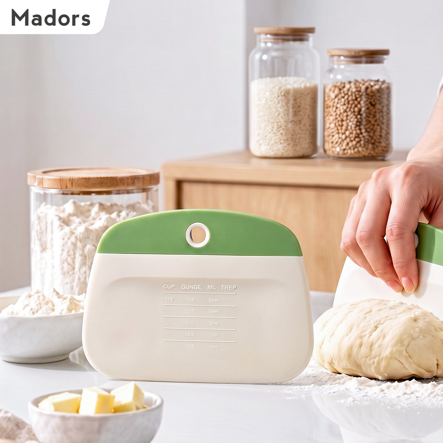 Madors食品级PP硅胶刮刀厨房面食烘焙工具家用绿色切面刀精准刻度