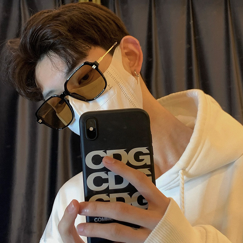 方形茶色墨镜潮男ins网红街拍开车遮阳太阳眼镜大框显瘦可配近视