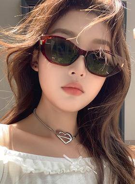 防紫外线墨绿色可可镜猫眼墨镜女