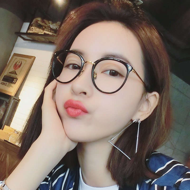 复古圆形眼镜框女韩版潮防辐射平光镜无镜片黑框镜架可配近视眼睛