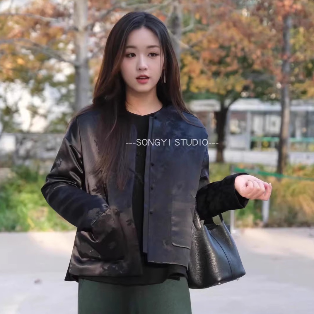 新中式桑蚕丝提花铺棉对襟外套