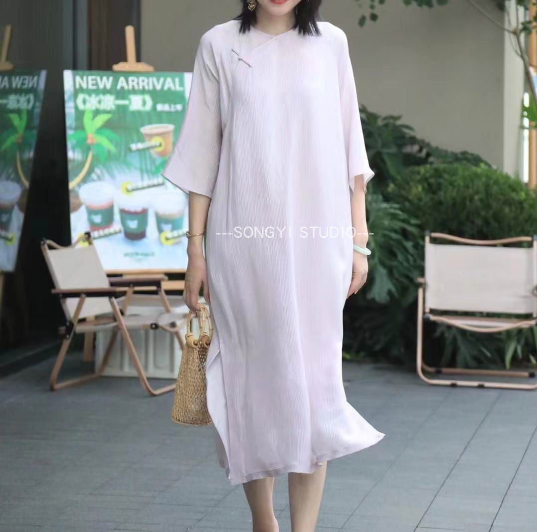 新中式桑蚕丝宽松简洁斜襟