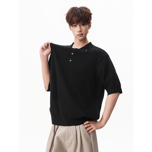 5XL 复古简约polo领凉感针织短袖T恤男女情侣半袖上衣DX367-特P42