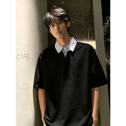 现货 拼接假两件260g曼巴棉短袖T恤男DT6248-特P39建议零售价98