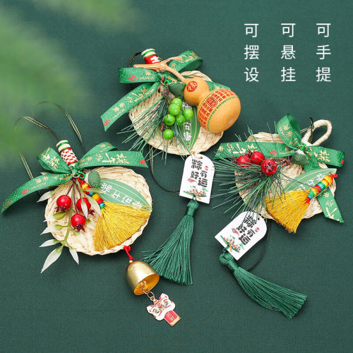 端午节装饰手工草编团扇挂件民族风插花葫芦熊猫民间工艺挂饰批发