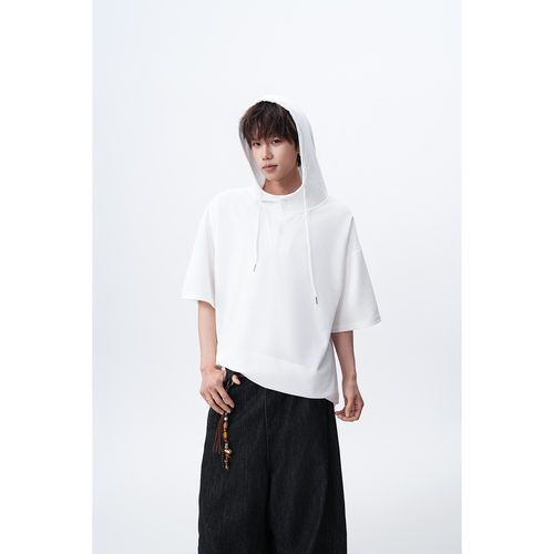5XL-M 纯色冰丝连帽短袖卫衣男速干透气半袖t恤男 DX374-特P15