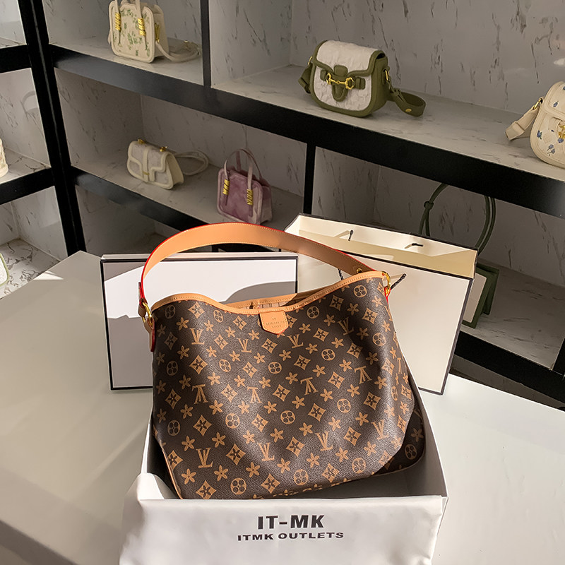 香港正品女包2025新款通勤百搭复古老花真皮子母托特包斜挎包大包