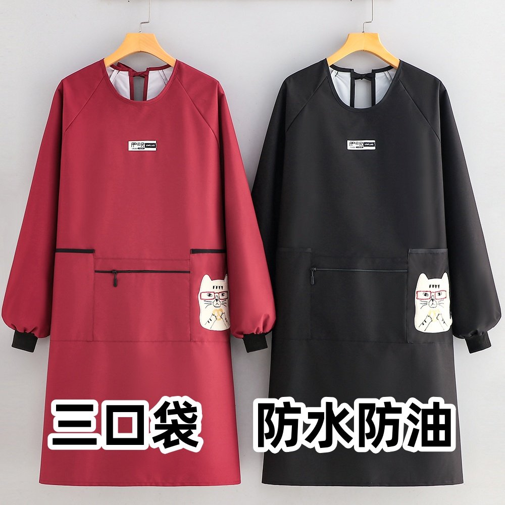 多口袋新款简约防水长袖围裙家务厨房防油污罩衣时尚工作服围腰,家庭/个人清洁工具,围裙,淘宝优惠券,粉丝福利购,淘宝优惠卷