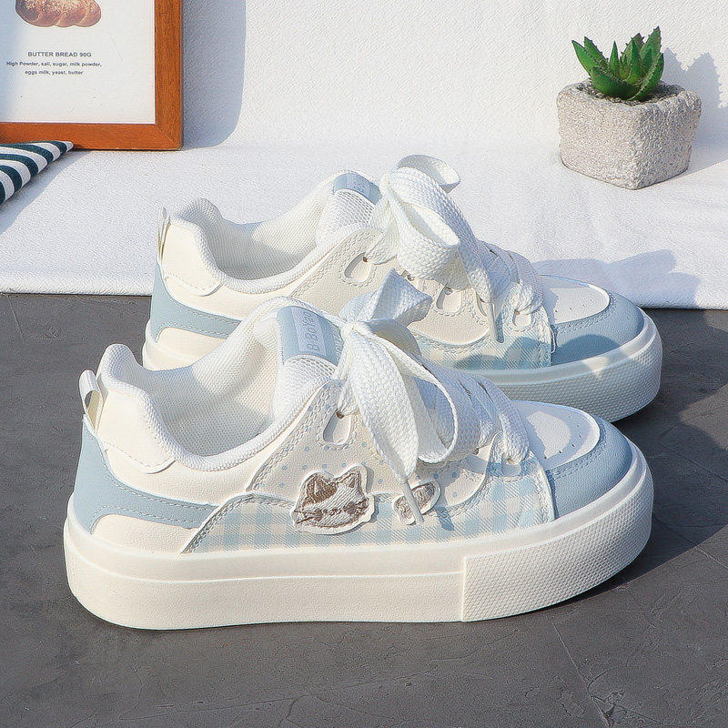 小众设计感厚底板鞋女春季新款学生小白鞋休闲鞋系带圆头帆布鞋子