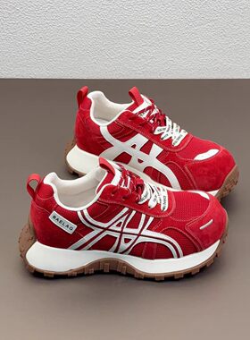 2026新款爆款红色厚底老爹鞋女阿甘德训鞋户外休闲运动鞋轻便潮鞋