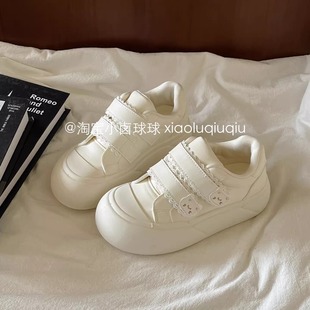 可爱风厚底小白鞋女魔术贴休闲板鞋学生百搭小众不撞款圆头大头鞋