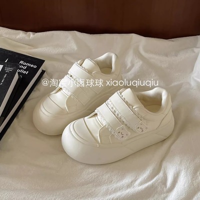 可爱风厚底小白鞋女魔术贴休闲板鞋学生百搭小众不撞款圆头大头鞋