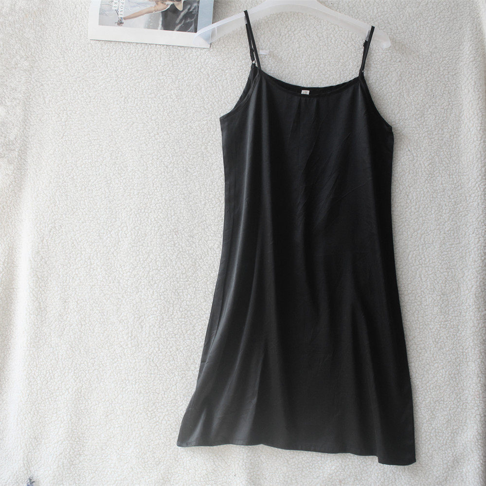 桑蚕丝打底百搭纯色吊带裙 中长款无袖真丝家居睡裙 肩带可调节