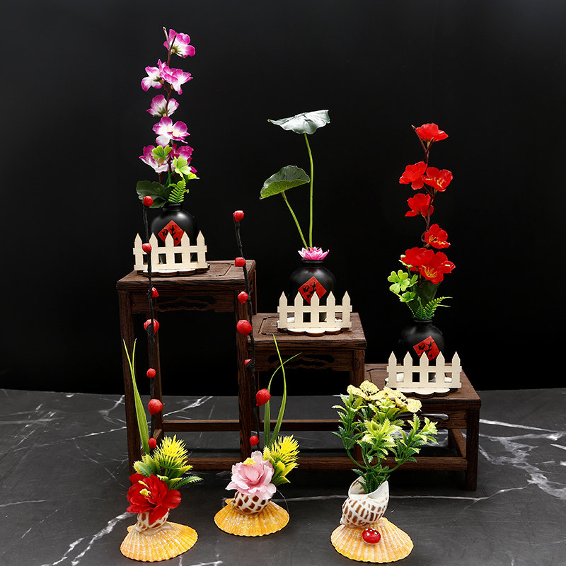 酒店摆盘装饰花海鲜姿造花草盘饰摆件凉菜意境菜寿司菜品刺身装饰