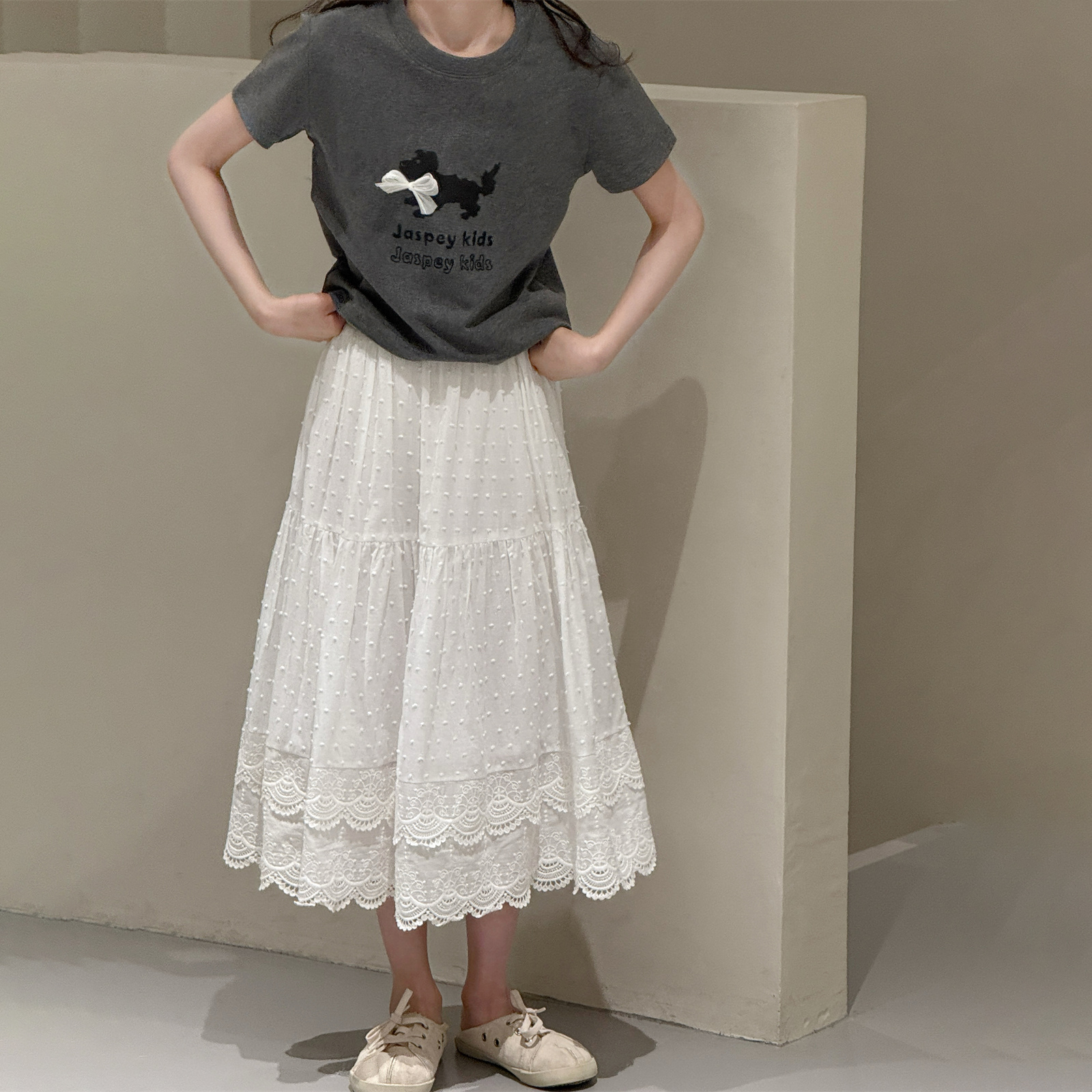 Jasper韩国波拉2025夏新款女童半身裙韩版中大童蛋糕蕾丝长裙甜美