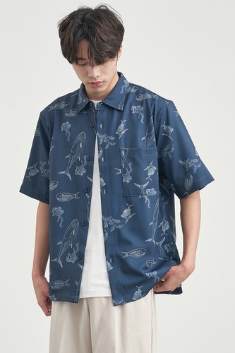 花色休闲质感免烫宽松冰丝短衬衫