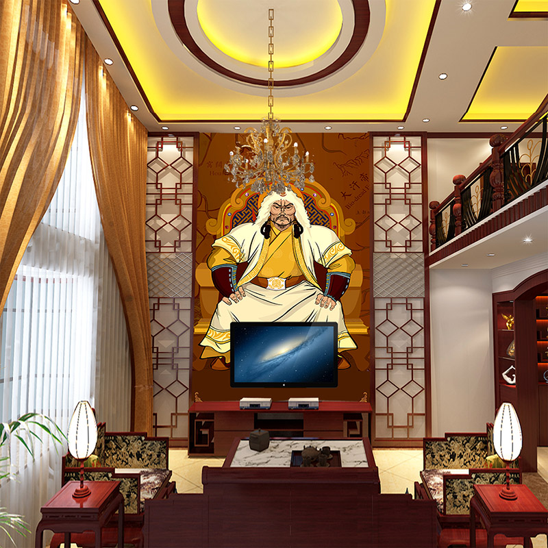 蒙古元素壁画定制成吉思汗壁纸民族风格餐饮装修墙画客厅玄关装饰图片