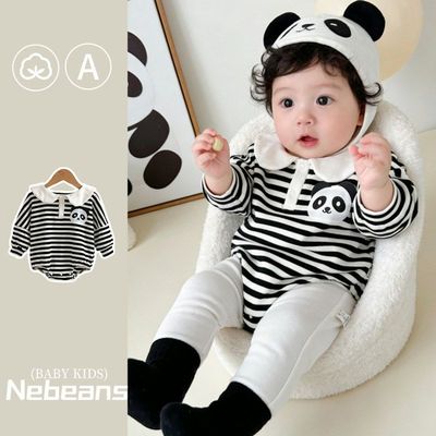 春季新品色织条纹熊猫宝宝造型