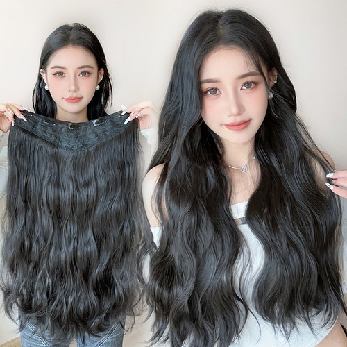 水波纹一片式长发羊毛卷假发片女
