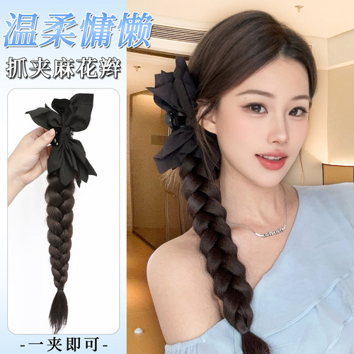 梵舌妮韩系蝴蝶结抓夹侧马尾假发