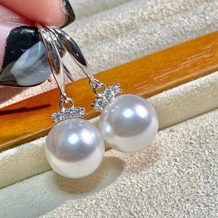 s925银澳白珍珠耳坠维纳斯冷光澳白色珍珠耳饰珍珠小睫毛耳坠轻奢