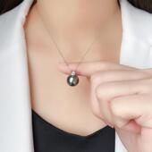 925银大溪地黑珍珠吊坠戴妃珍珠锁骨链法式 澳母贝黑珍珠王妃吊坠