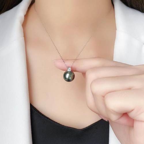 925银大溪地黑珍珠吊坠戴妃珍珠锁骨链法式澳母贝黑珍珠王妃吊坠
