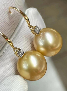 s925银南洋金珠耳坠女士珍珠耳饰经典王妃耳坠戴妃高级感珍珠耳挂