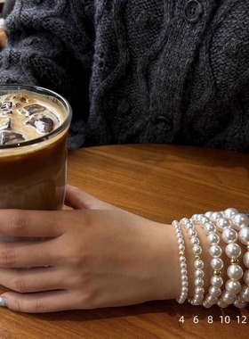 925银澳白珍珠手串女转运珠深海澳母贝珍珠叠戴轻奢小众正圆强光