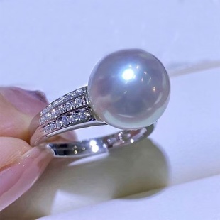 满钻高定轻奢法式珍珠戒指豪镶澳白珍珠戒指南洋金珠戒指澳母贝珠
